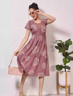 Alpine Petal Sleeve Floral Print Maxi Dress Fit with Back Tie - Mangai Nighties