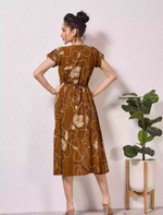 Alpine Petal Sleeve Printed Maxi Dress with Side Pocket - Mangai Nighties