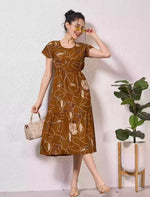 Alpine Petal Sleeve Printed Maxi Dress with Side Pocket - Mangai Nighties