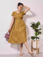Alpine Geometric Print Maxi Dress Petal Sleeve for Mangai Nighties