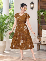 Alpine Petal Sleeve Printed Maxi Dress with Side Pocket - Mangai Nighties