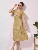 Alpine Petal Sleeve Floral Print Maxi Dress Fit with Back Tie - Mangai Nighties