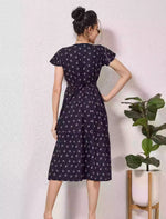 Alpine Petal Sleeve Floral Print Maxi Dress Fit with Back Tie - Mangai Nighties