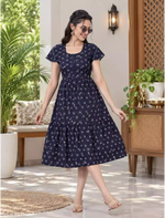 Alpine Petal Sleeve Floral Print Maxi Dress Fit with Back Tie - Mangai Nighties