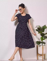 Alpine Petal Sleeve Printed Maxi Dress Elegance - Mangai Nighties