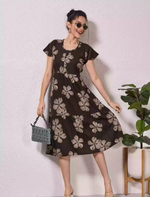 Alpine Petal Sleeve Printed Maxi Dress Elegance! - Mangai Nighties