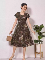 Alpine Petal Sleeve Printed Maxi Dress with Side Pocket - Mangai Nighties