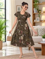 Alpine Petal Sleeve Printed Maxi Dress with Side Pocket - Mangai Nighties