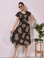 Alpine Petal Sleeve Printed Maxi Dress Elegance! - Mangai Nighties