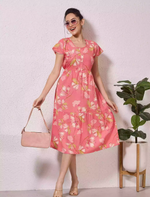 Alpine Petal Sleeve Floral Printed Maxi Dress Side Pocket - Mangai Nighties