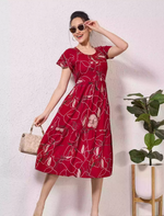 Alpine Petal Sleeve Printed Maxi Dress with Side Pocket - Mangai Nighties