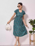 Alpine Geometric Print Maxi Dress Petal Sleeve for Mangai Nighties