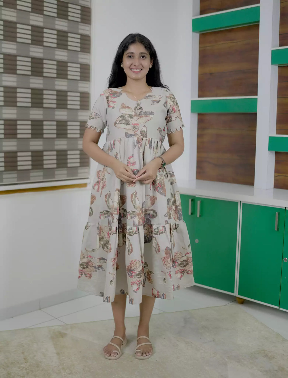Abstract Floral Printed Berlin Maxi Frock with Back Tie Rope - Mangai Nighties