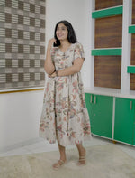 Abstract Floral Printed Berlin Maxi Frock with Back Tie Rope - Mangai Nighties
