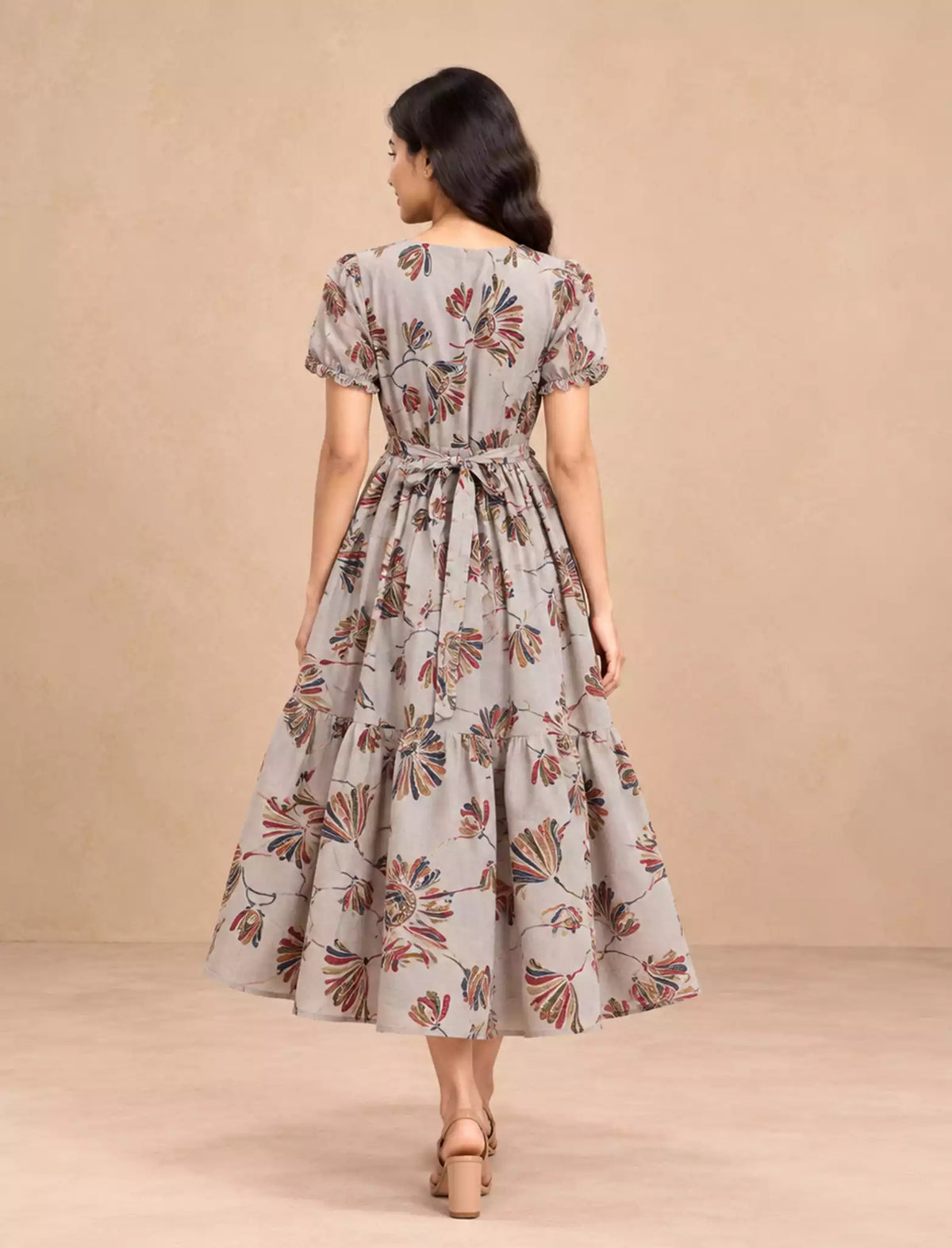Botanical Print Rayon Berlin Maxi Frock with Scallop Sleeves Mangai Nighties
