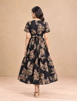 Abstract Floral Printed Berlin Maxi Frock with Back Tie Rope - Mangai Nighties
