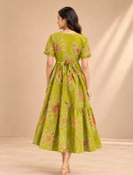 Bold Line-Art Floral Print Rayon Berlin Maxi Frock with Back Tie Rope Mangai Nighties
