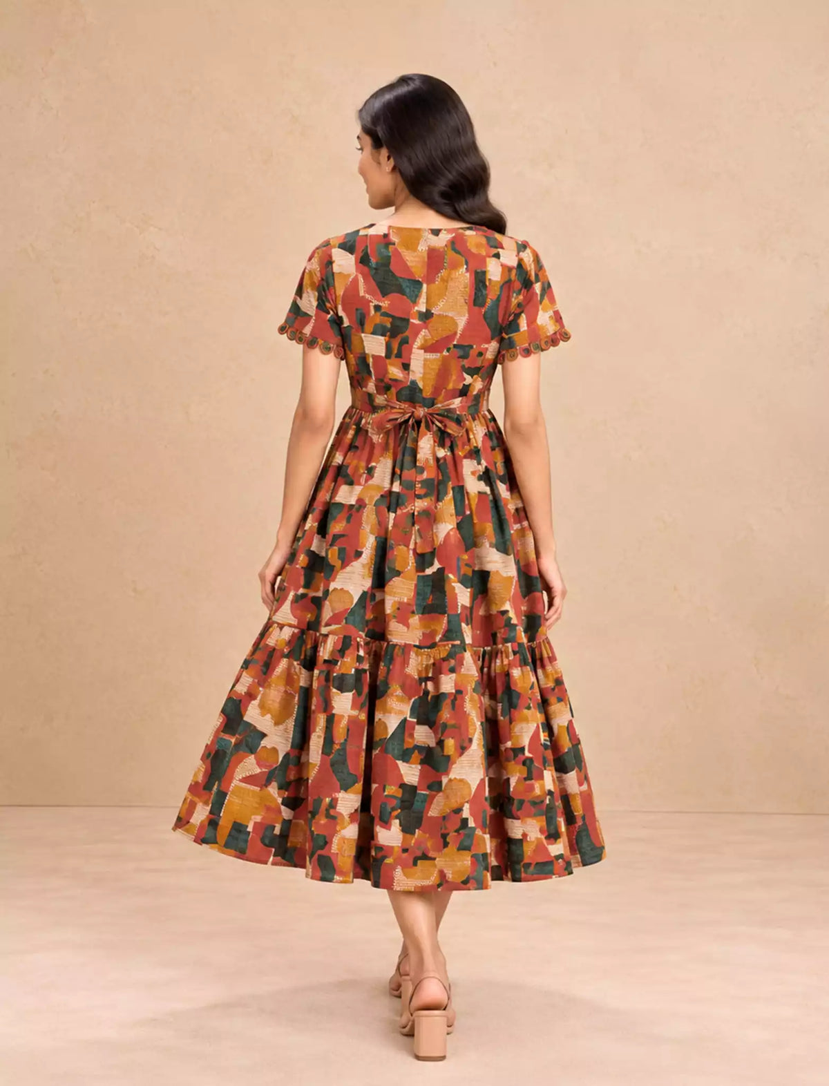 Geometric Abstract Mosaic Print Rayon Berlin Maxi Frock with Back Tie Rope Mangai Nighties