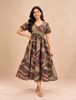 Festive Wear Abstract Printed Rayon Berlin Maxi Frock with Back Tie - Mangai Nighties