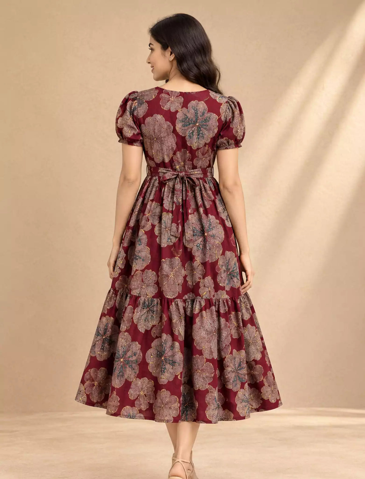 Floral Print Rayon Berlin Maxi Frock with Back Tie - Mangai Nighties