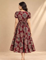 Floral Print Rayon Berlin Maxi Frock with Back Tie - Mangai Nighties