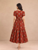 Ethnic Print Flared Rayon Berlin Maxi Frock with Puff Sleeve - Mangai Nighties