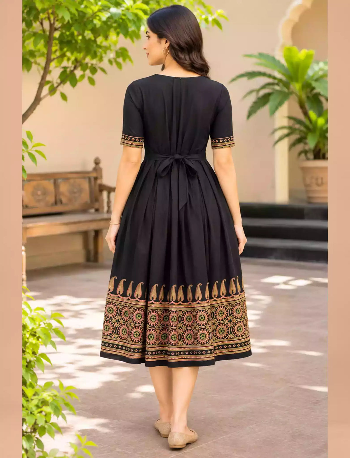 Paisley Floral Print Festival Arrival Border Rayon Maxi Frock | Mangai Nighties