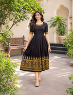 Paisley Floral Print Festival Arrival Border Rayon Maxi Frock | Mangai Nighties