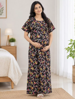 Mangai Cotton Straight Zip Feeding Nighty | Pleated Feeding Wear
