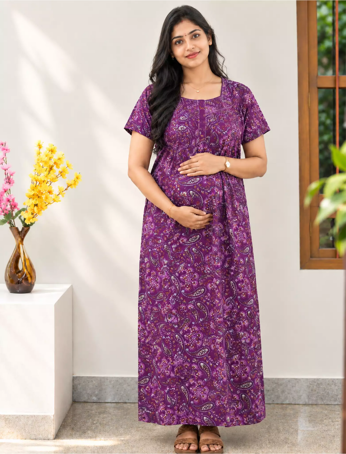 Cotton Straight Zip Feeding Nighty with Pocket - Mangai Nighties