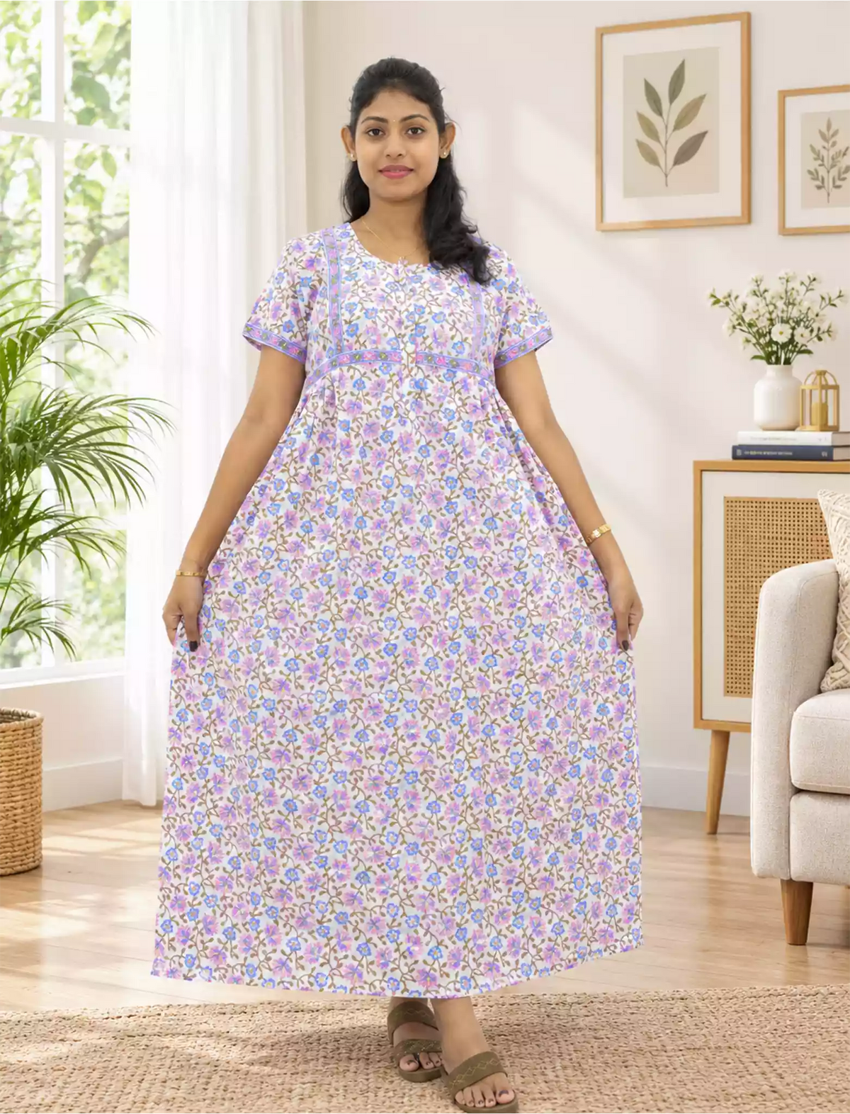 Cotton FROCK Model Casual Wear Nighties | Stylish Pleated Frock Style | Multipurpose Nighties | Pregnancy Wear | Pleated Model | Stylish Nighties for Stylish Women (PWC)