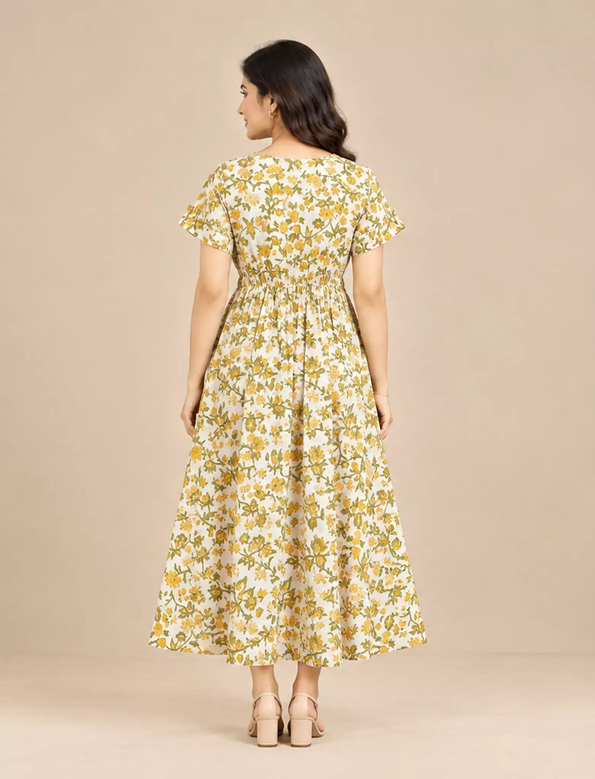 Floral Print Cotton Gathering Maxi with Closed Button| Mangai Nighties