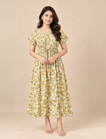 Floral Print Cotton Gathering Maxi with Closed Button| Mangai Nighties