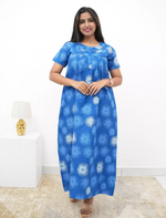 Cotton Floral Printed Front Zipper Nighty with Pocket | Mangai Nighties