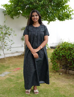 Floral Print Cotton Pleated Nighty with Side Pocket | Mangai Nighties