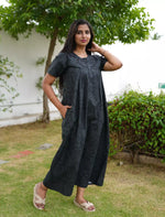 Floral Print Cotton Pleated Nighty with Side Pocket | Mangai Nighties