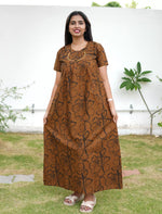 Floral Print Cotton Pleated Nighty with Side Pocket | Mangai Nighties