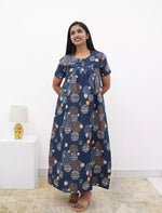 Abstract Cotton Pleated Nightdress with Side Pocket | Mangai Nighties