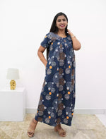 Abstract Cotton Pleated Nightdress with Side Pocket | Mangai Nighties
