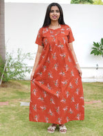 Elegant Floral Cotton Daily wear Nighty with Front Zip | Mangai Nighties