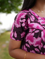 Floral Print Cotton Daily Wear Pleated Nighty with Front Zip | Mangai Nighties