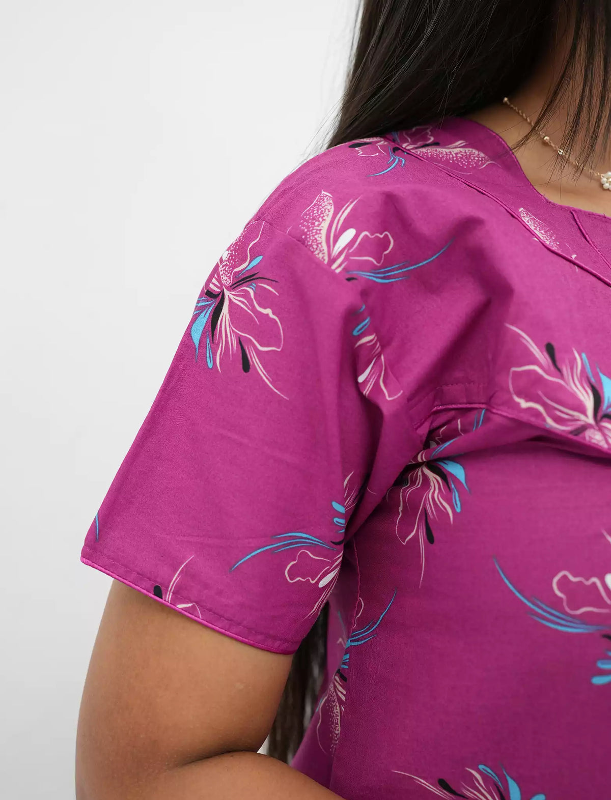 Elegant Floral Cotton Daily wear Nighty with Front Zip | Mangai Nighties