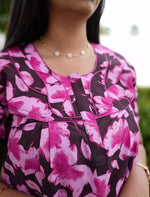 Floral Print Cotton Daily Wear Pleated Nighty with Front Zip | Mangai Nighties