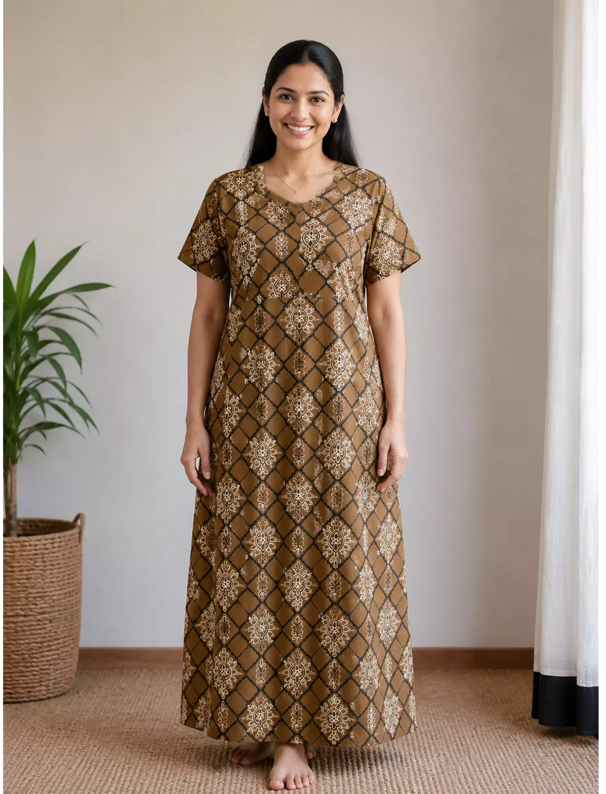 MANGAI Premium Cotton Printed Pleated Model Half Sleeve 5XL Size Shrinkage Free Nighties