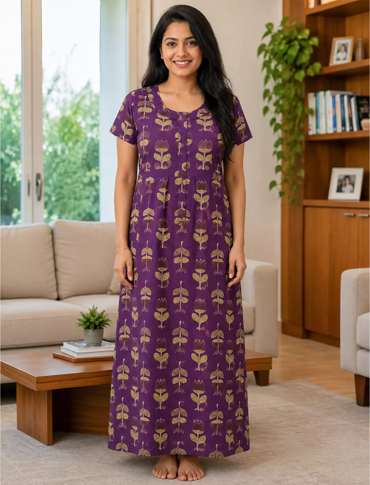 MANGAI Cotton Printed Pleated Model Half Sleeve 4XL Size Nighties Trendy Collection's