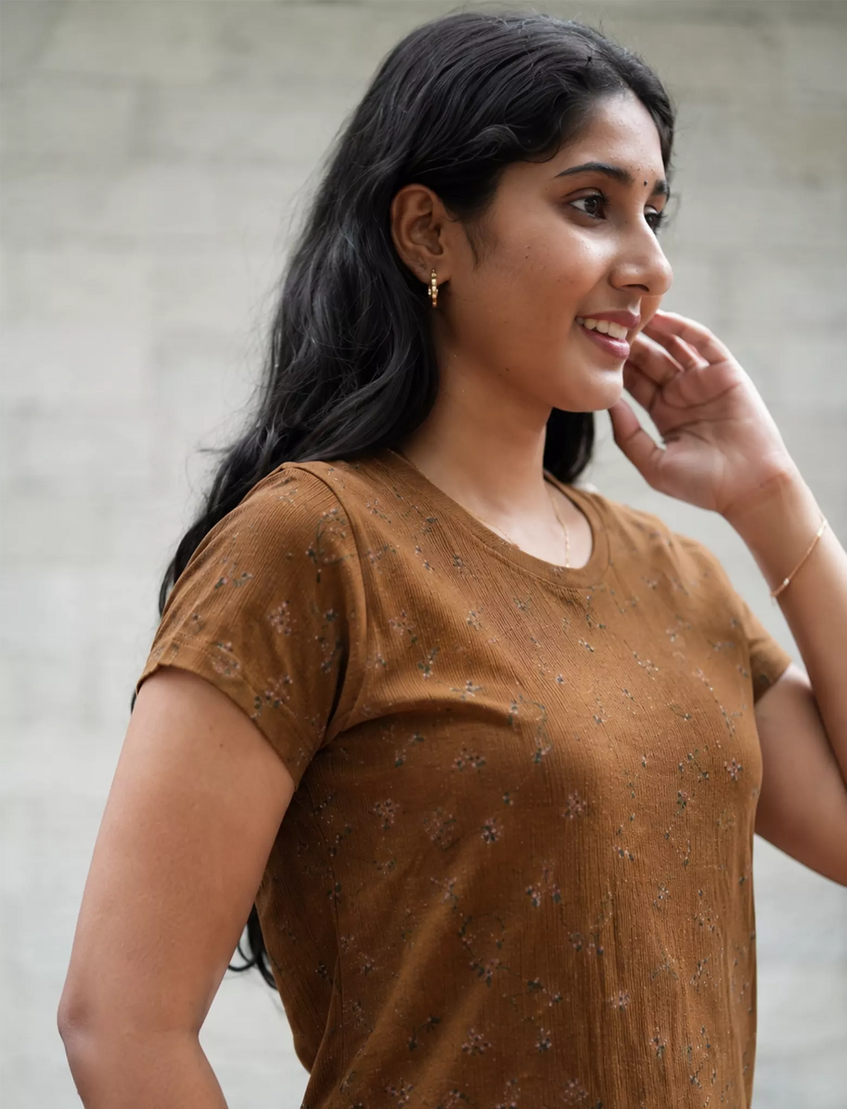 Brown Floral Green Checks Pyjama Set for Women | Mangai Nighties