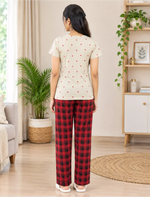 Women’s Ribbed Cotton Heart & Check Pyjama Sets | Mangai Nighties