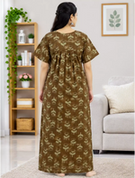 Cotton Floral Print Soft Cotton Zipper Pleated Style Nighty - Mangai Nighties