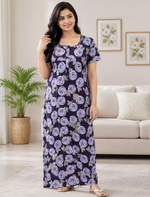 Cotton Swirl Floral Soft Zipper Front Nighty with Round Neck- Mangai Nighties