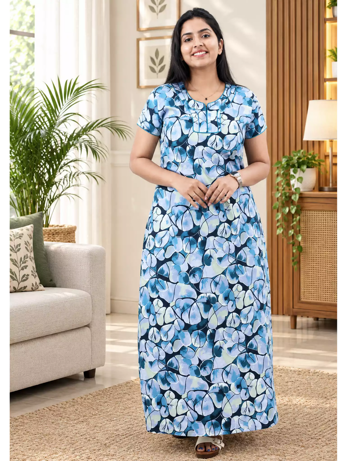 Mangai Premium Cotton Nighties | Regular Fit | Side Pocket - Mangai Nighties
